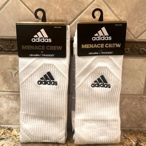 2-Pair Adidas Menace WHITE Crew Socks, Men’s L, Shoe Sz 9.5-12,Climalite/Traxion